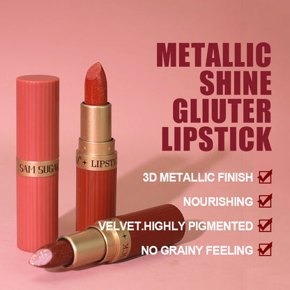 Pearlescent Pink Glitter Velvet Lipstick Waterproof Long Lasting Matte Lip Color
