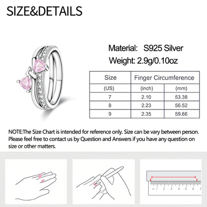 925 Sterling Silver Pink Bow Heart Crystal Jewelry Set Ring Necklace Earrings Romantic Wedding Gift