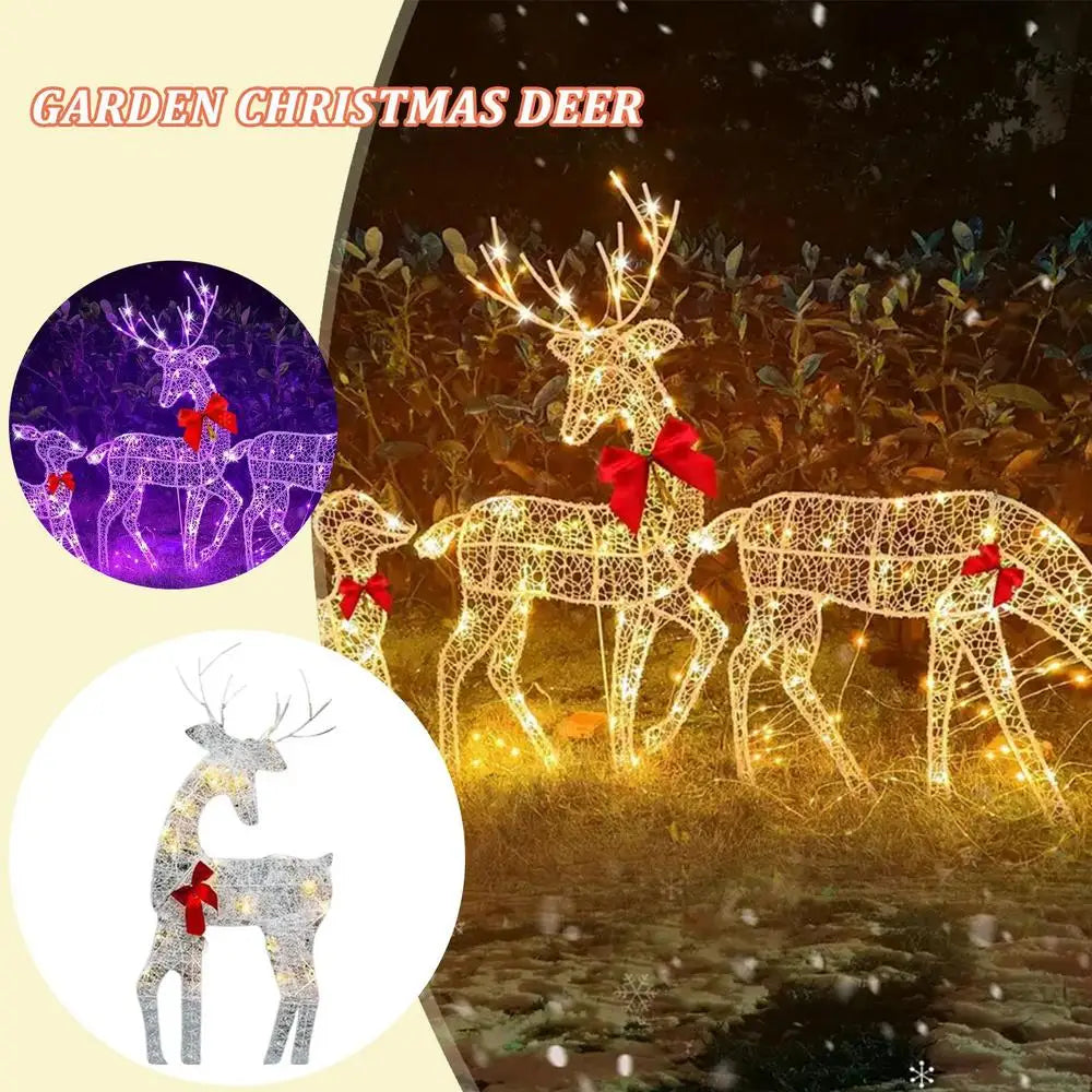 Led Light Iron Art Elk Deer Lighted Christmas Glow Reindeer Xmas Garden Decor