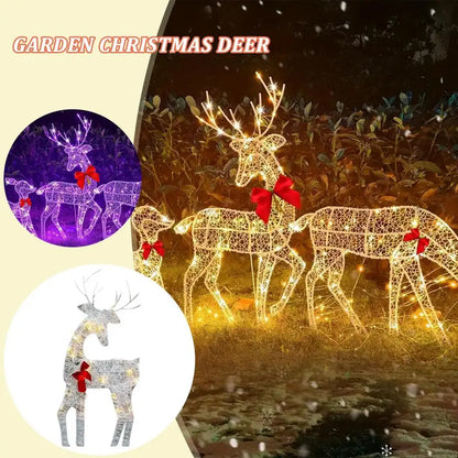 Led Light Iron Art Elk Deer Lighted Christmas Glow Reindeer Xmas Garden Decor