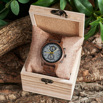 Bobo Bird Wood Watch For Men Luxury Chronograph Auto Date