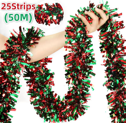 Christmas Tinsel Garlands 50M Red Green Decoration for Bar Tops Wreath Tree