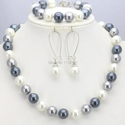 Orange 10mm Glass Pearl Bead Jewelry Set Necklace Bracelet Earrings For Women Girls