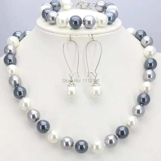 Orange 10mm Glass Pearl Bead Jewelry Set Necklace Bracelet Earrings For Women Girls