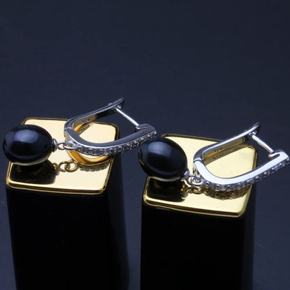 Real Natural Freshwater Pearl Necklace and Earrings Set for Women 925 Sterling Silver White Pearl Jewelry Gift