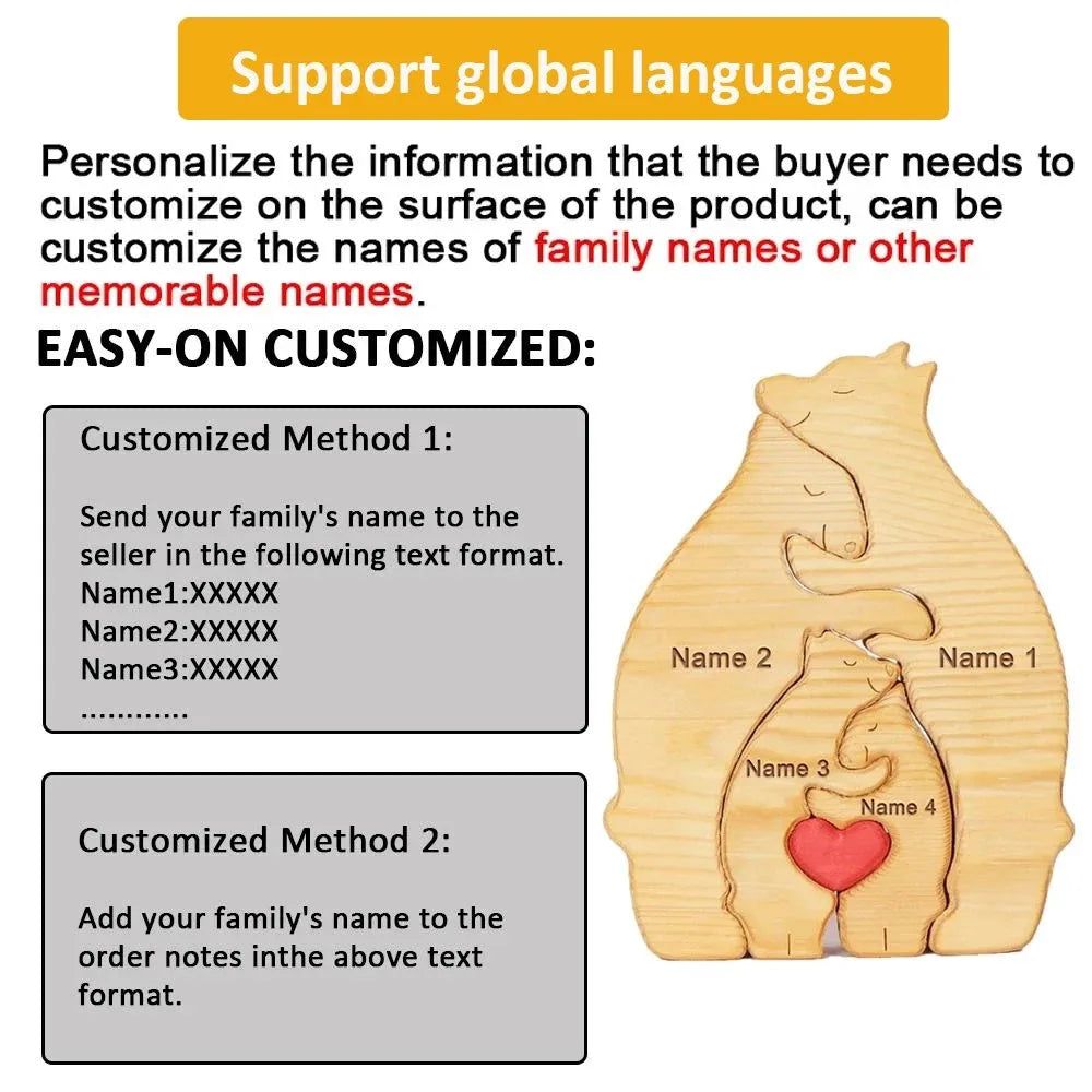 Personalized Name Wooden Bear Family Puzzle Home Decor Gift for Baby Mom