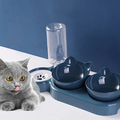 Automatic Cat Feeder And Water Dispenser Double Bowl With Anti Slip Base