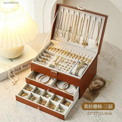 Three Layer Large Capacity Jewelry Storage Box With Compartments For Necklaces Bracelets Rings Watches And Earrings
