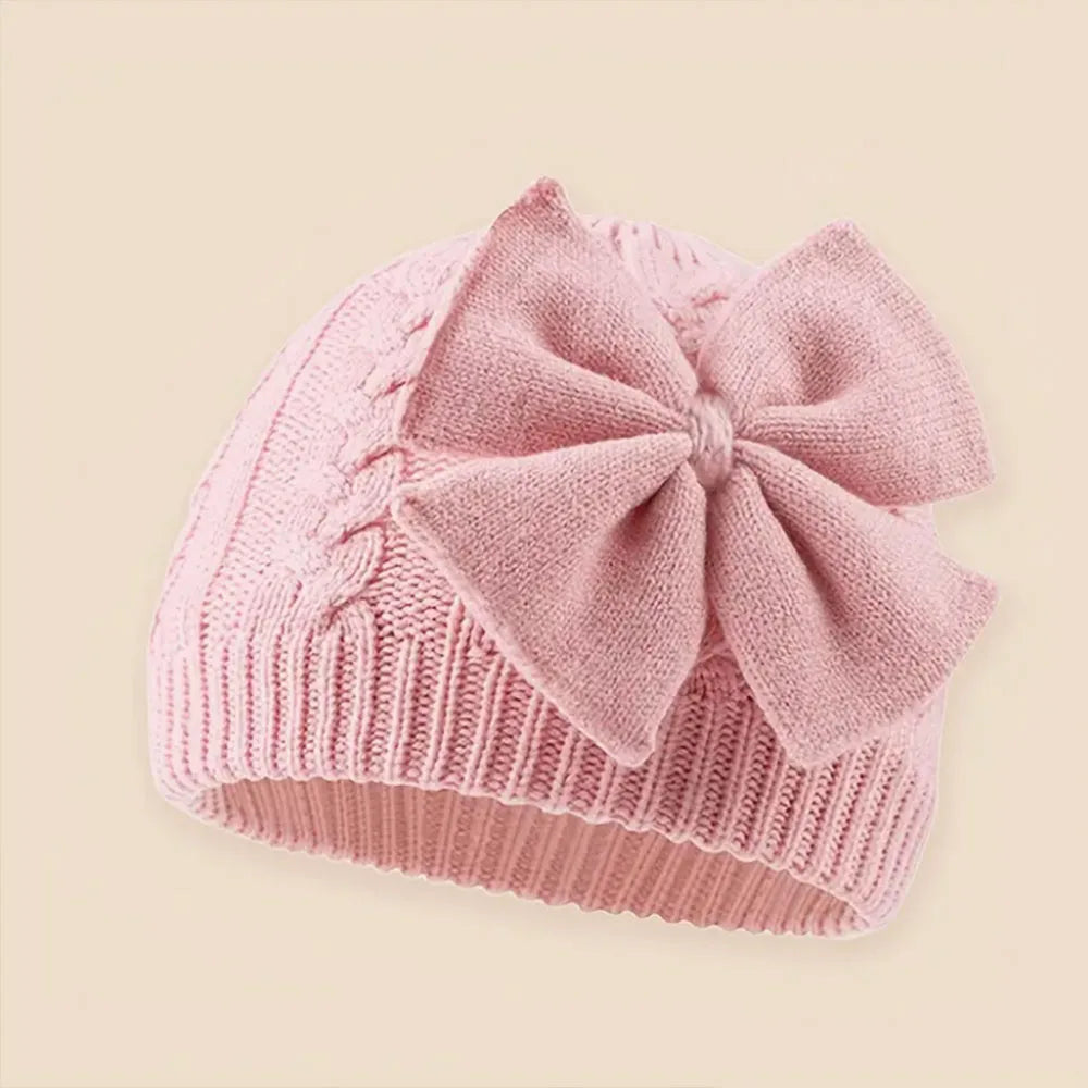 Baby Knit Hat With Large Bow For Girls And Boys Soft Stretchy Winter Beanie