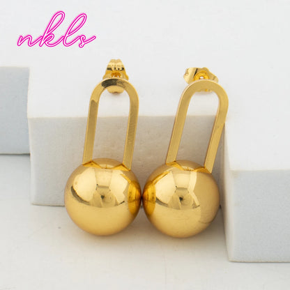 Fashion Bead Pendant Jewelry Set For Women Clip Earrings Gold Color Necklace Daily Wear Two Piece Trendy Accessories