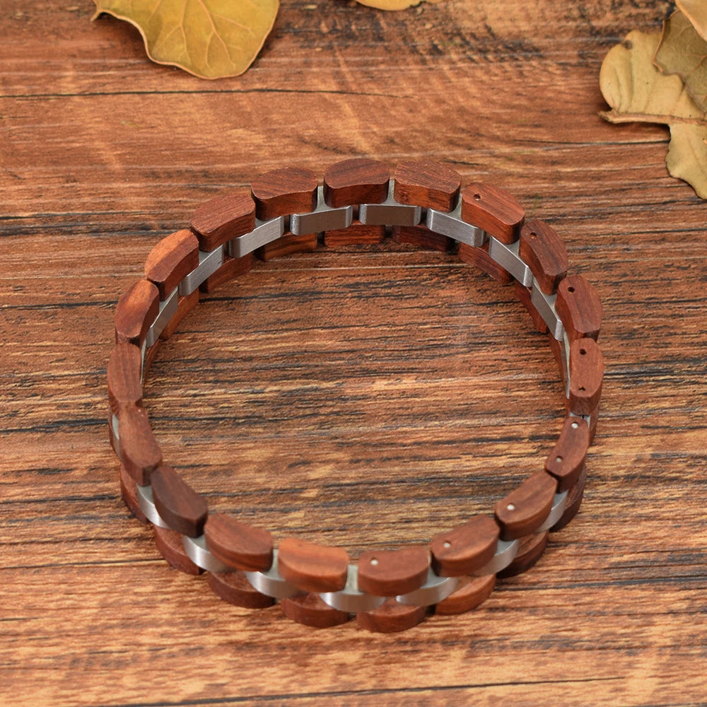 Mens Wooden Bracelet Wood And Stainless Steel Bangle