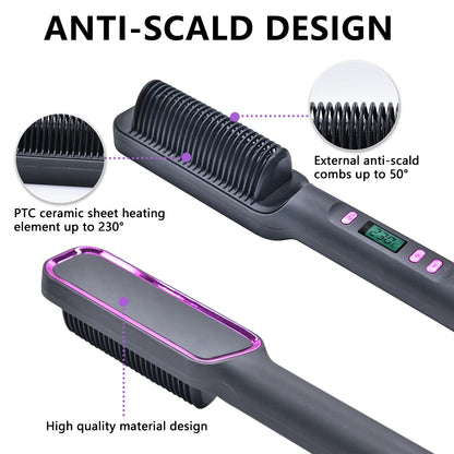 Hair Straightener Brush Electric Hot Comb For Dry And Wet Hair Curly Styling