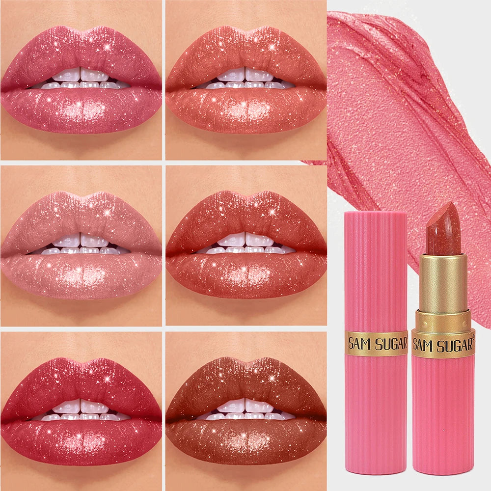 Pearlescent Pink Glitter Velvet Lipstick Waterproof Long Lasting Matte Lip Color