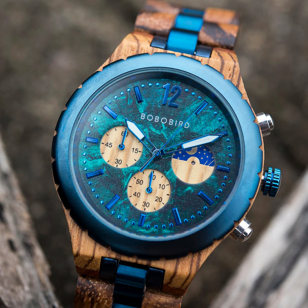 BOBO BIRD Wood Watch Men Chronograph Quartz Timepiece
