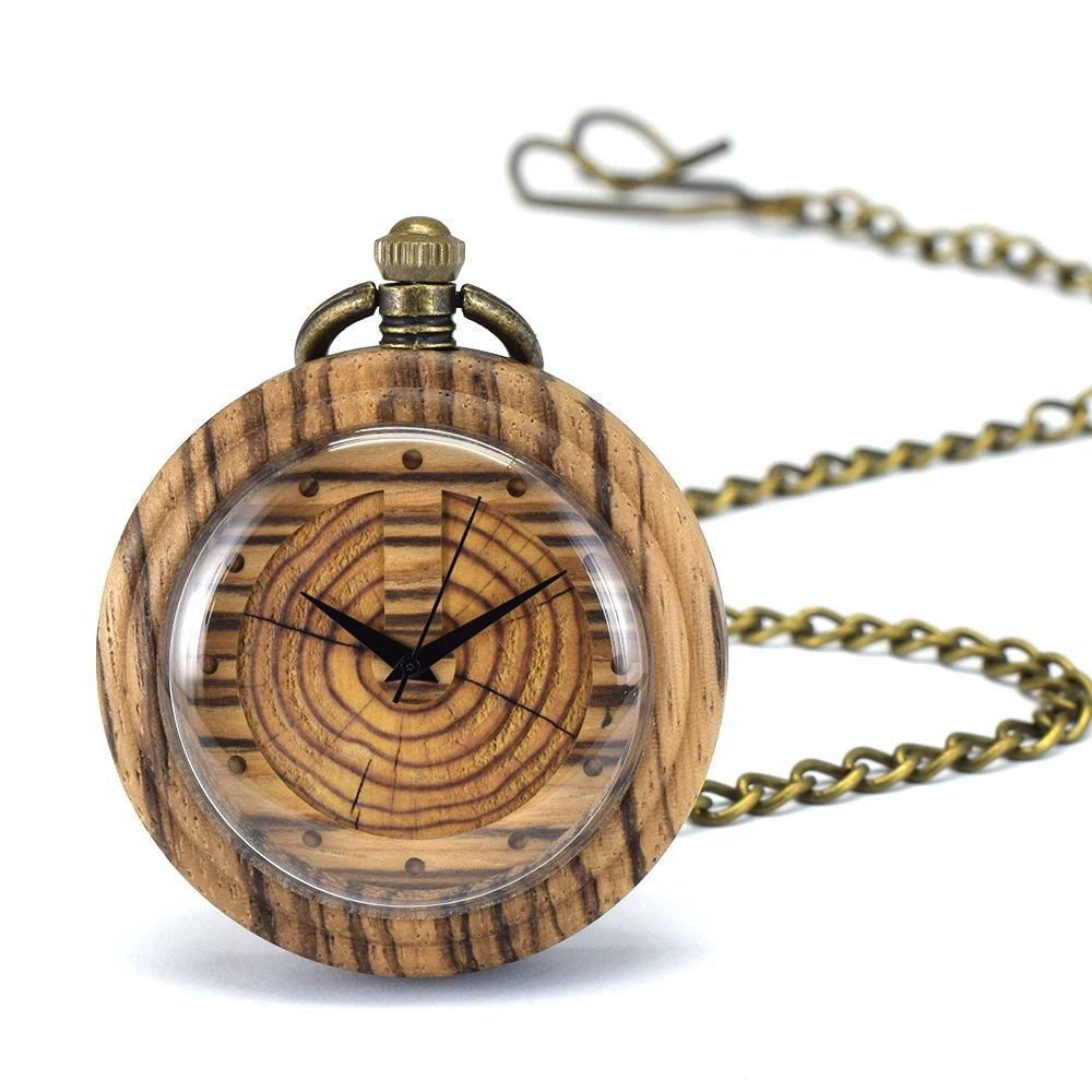 Customized Wooden Pocket Watch Bamboo Quartz Analog