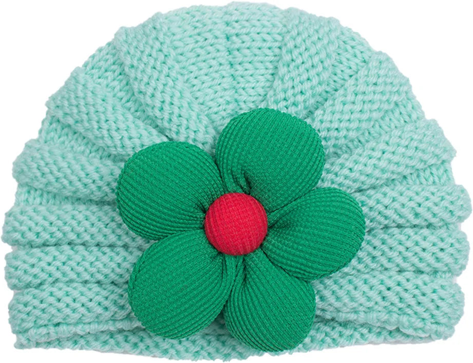 European American Winter Baby Beanie Knitted Flower Hat For Infants
