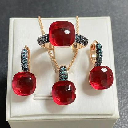 Gun Black Plated Blue Zircon Jewelry Set for Women Includes Ring Earrings Necklace Elegant Crystal Blue Topaz Gift