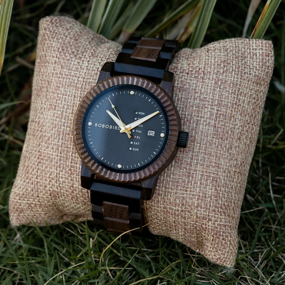Bobo Bird Stylish Wooden Mens Watch Week And Date Display