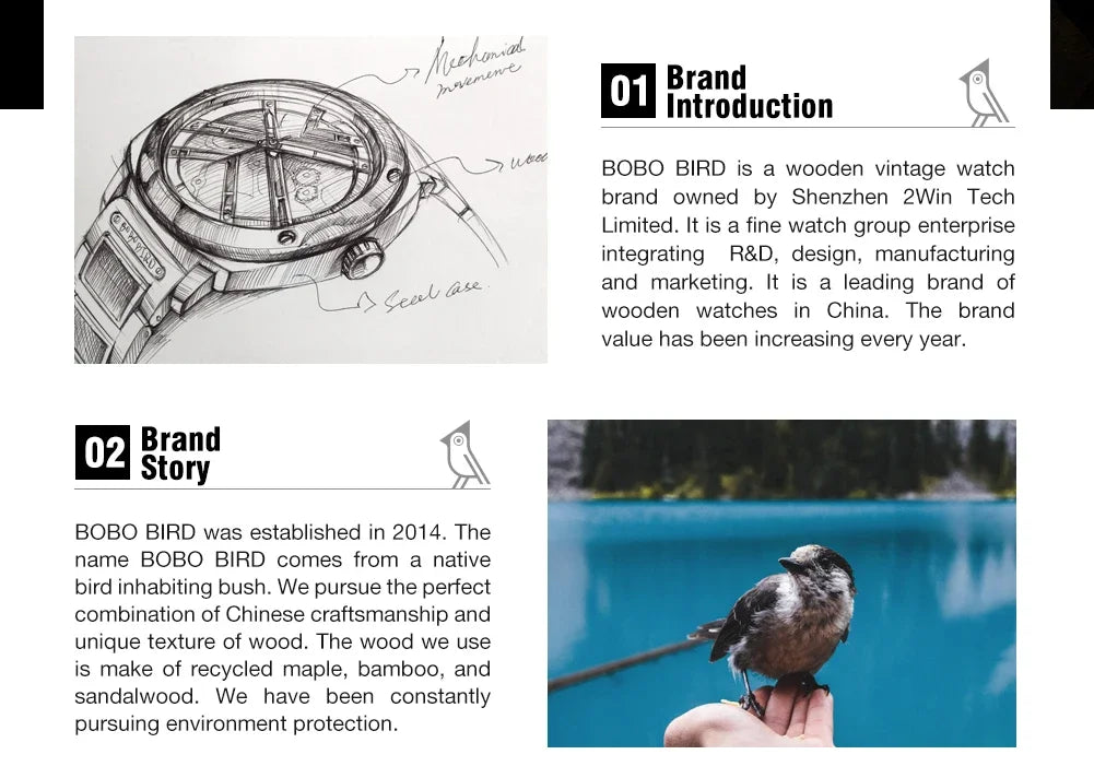 Bobo Bird Wood Watch For Men Luxury Chronograph Auto Date