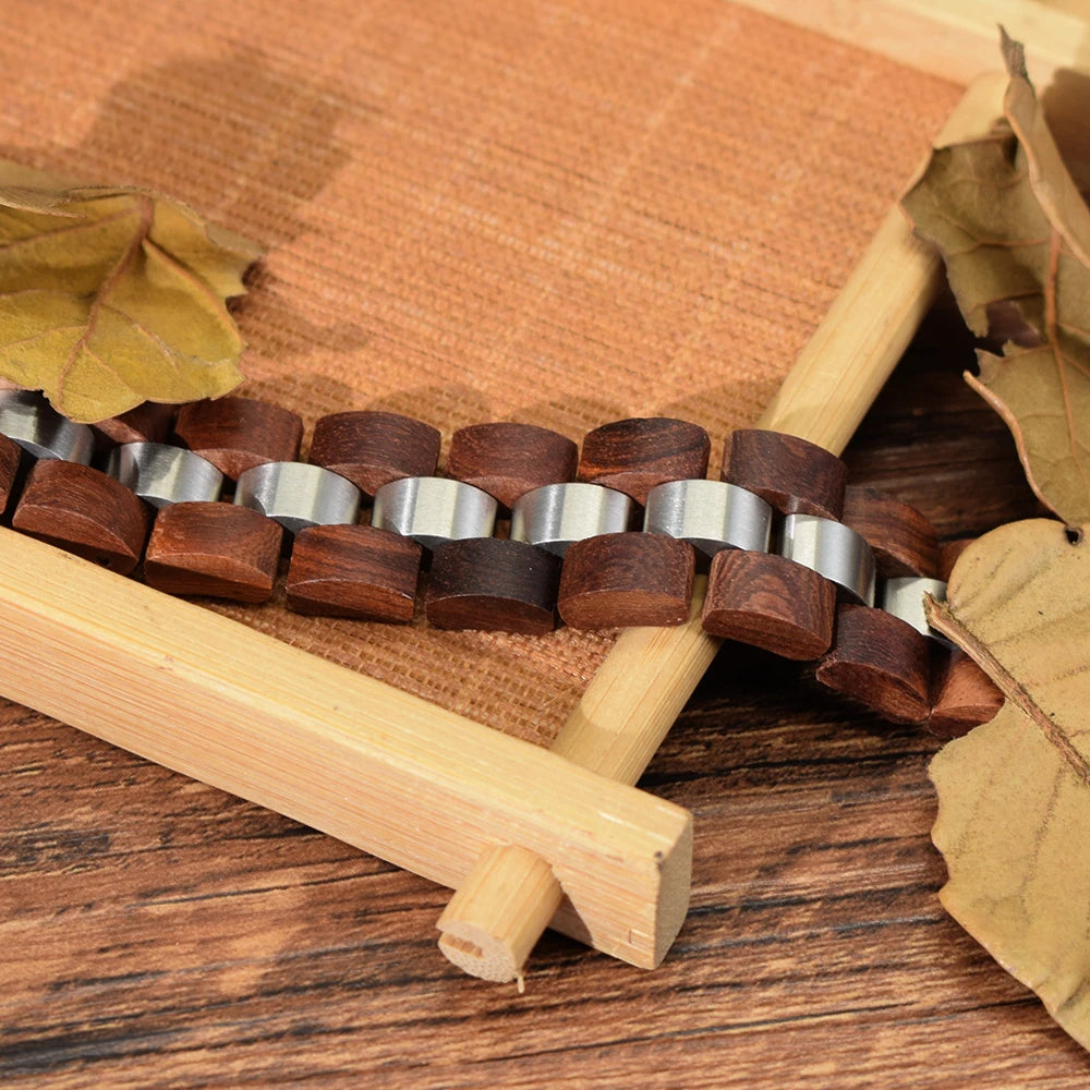Mens Wooden Bracelet Wood And Stainless Steel Bangle