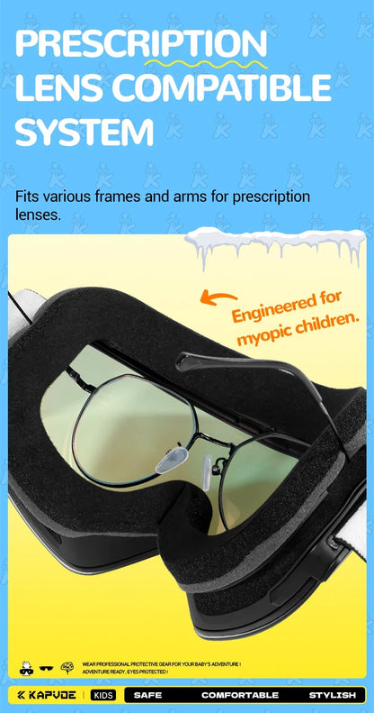 Kapvoe Child Snow Goggles UV400 Anti Fog Lenses Ski Snowboard Glasses