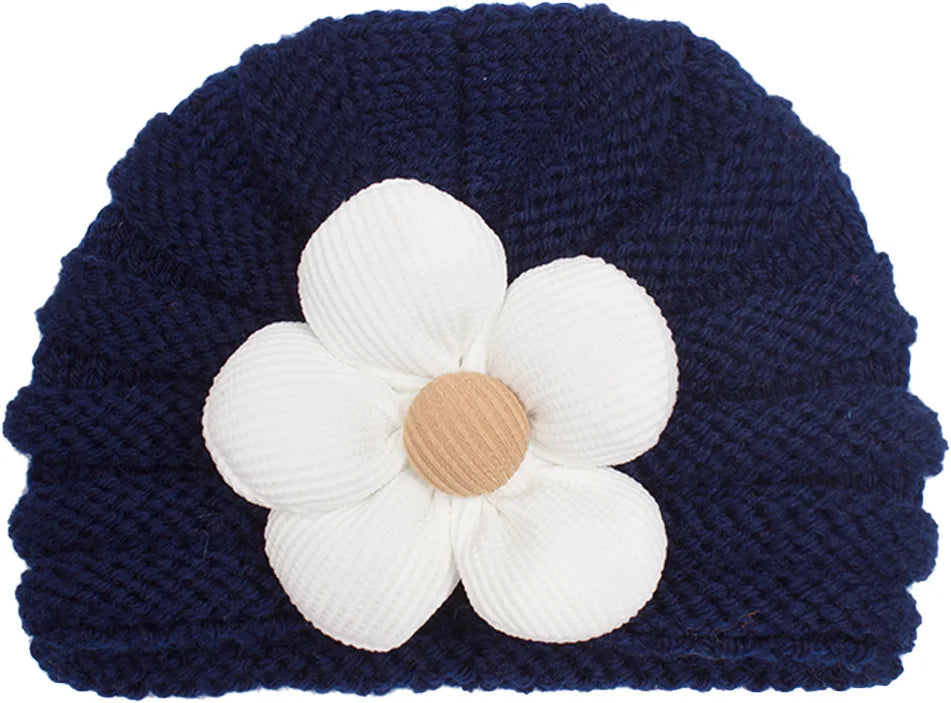 European American Winter Baby Beanie Knitted Flower Hat For Infants