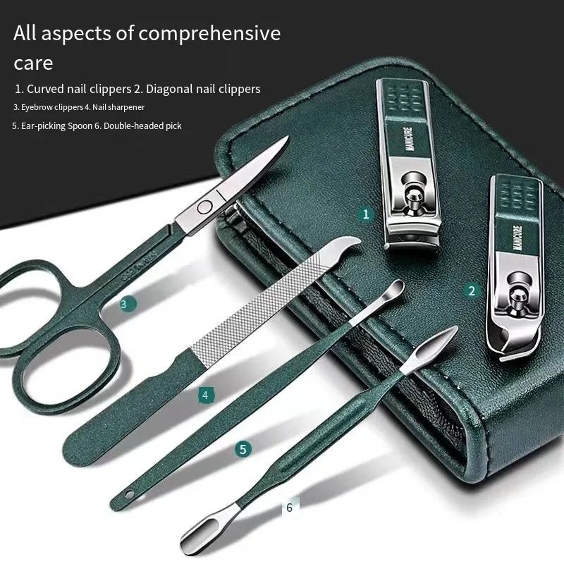 Stainless Steel Nail Clippers Set 6 Piece Portable Manicure Tools For Men Women High End Household