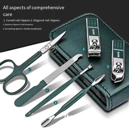 Stainless Steel Nail Clippers Set 6 Piece Portable Manicure Tools For Men Women High End Household