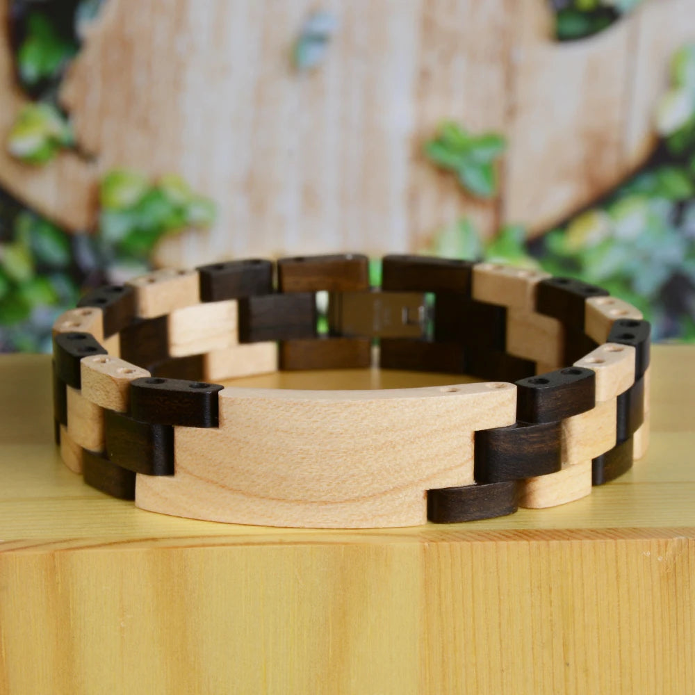 Adjustable Natural Wooden Mens Bracelet Brown Wood Vintage