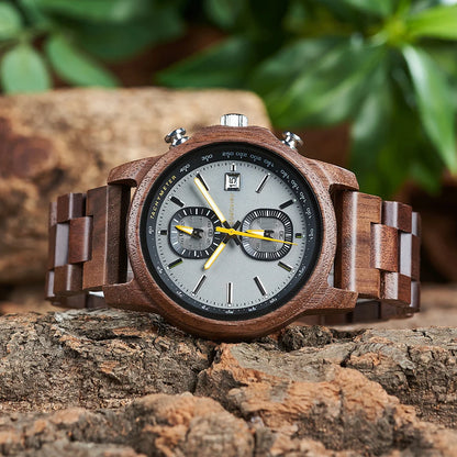 Bobo Bird Wood Watch For Men Luxury Chronograph Auto Date