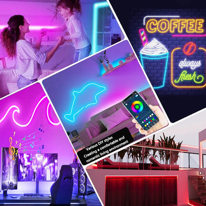 USB RGB Neon LED Strip 1m 2m 3m 5m WiFi 5V RGB Strip Compatible With Tuya Smart Life Alexa For Game Room Neon Decor