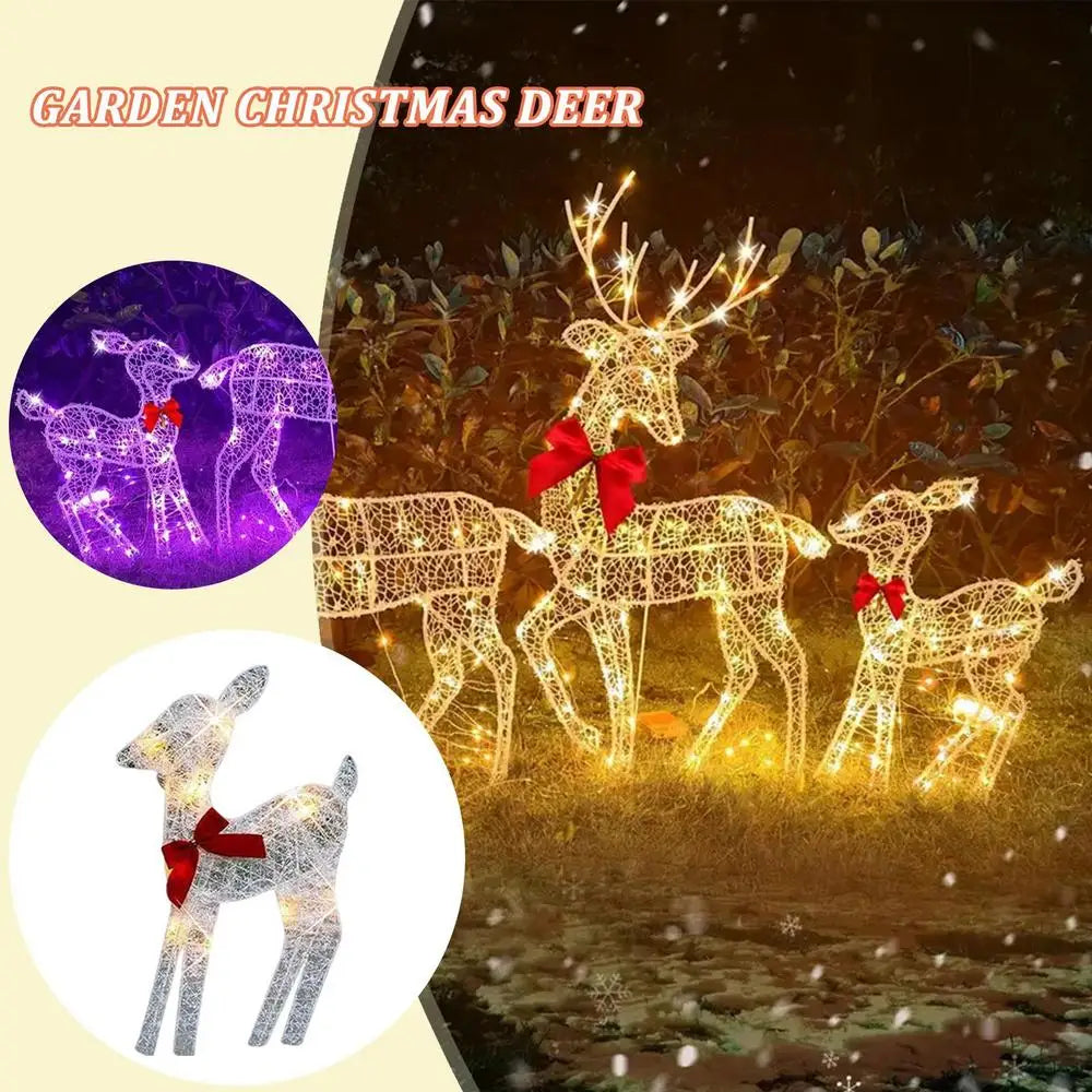 Led Light Iron Art Elk Deer Lighted Christmas Glow Reindeer Xmas Garden Decor