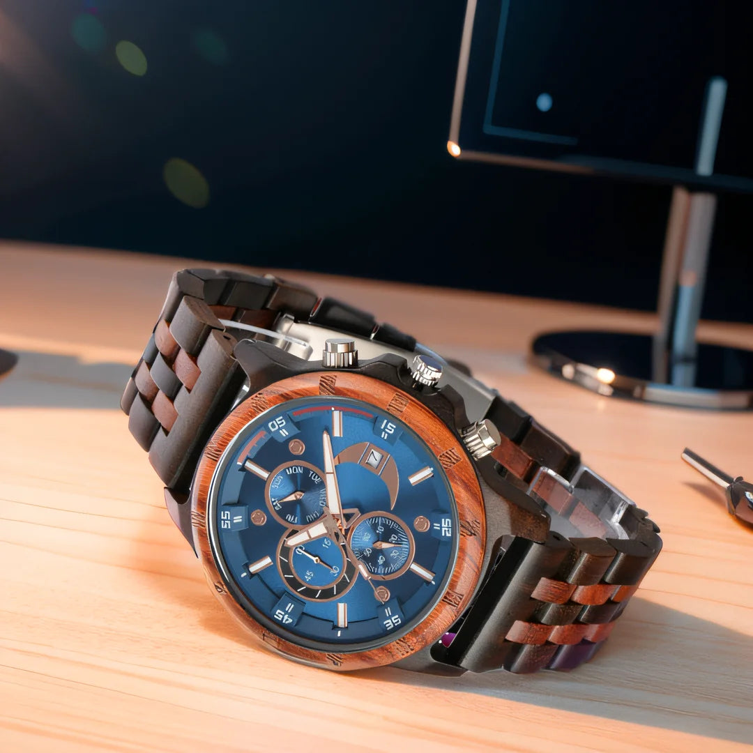 Wooden Mens Wristwatches Quartz Watch With Date And Week