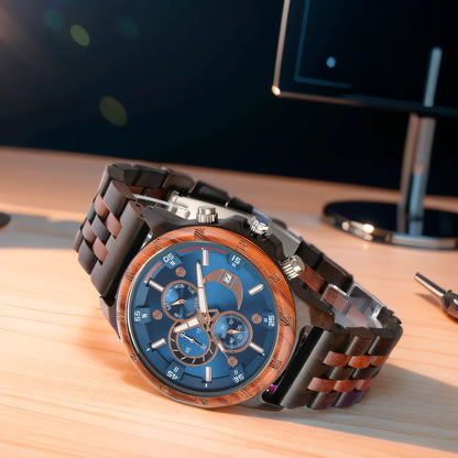 Wooden Mens Wristwatches Quartz Watch With Date And Week