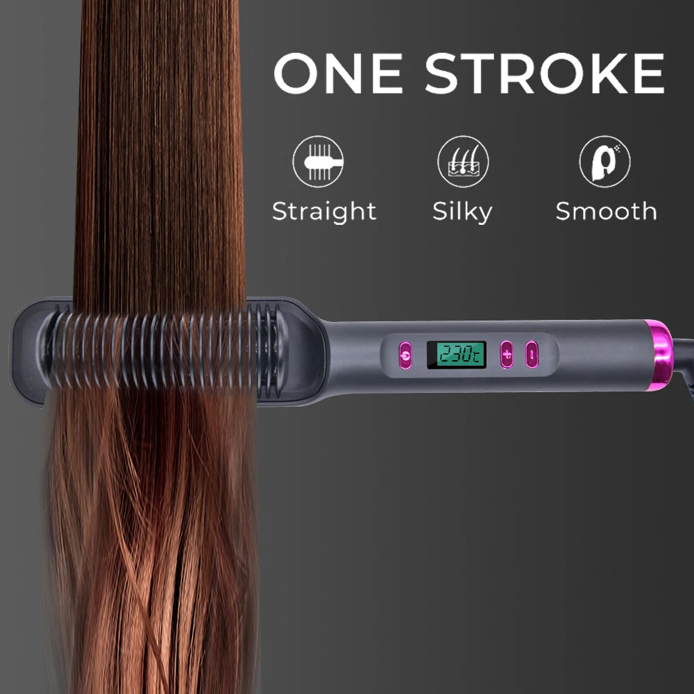 Hair Straightener Brush Electric Hot Comb For Dry And Wet Hair Curly Styling