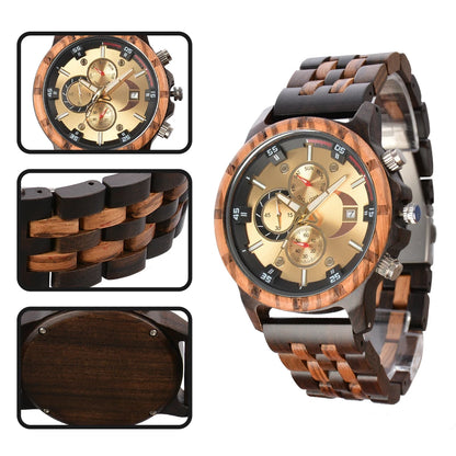 Wooden Mens Wristwatches Quartz Watch With Date And Week