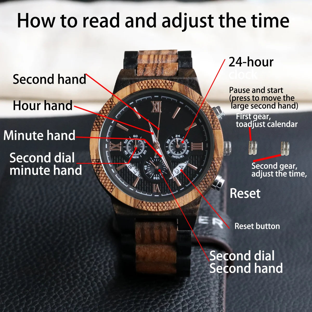 Wooden Watch For Men Multifunction Quartz Wristwatch
