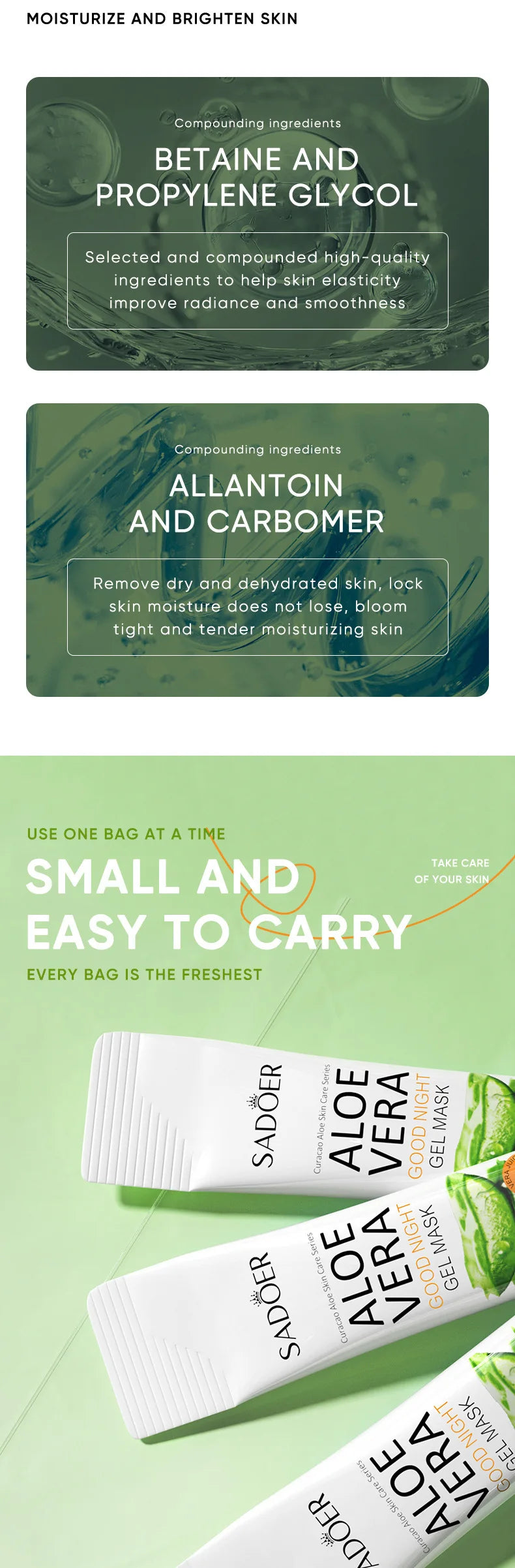 Sadoer Aloe Vera Sleeping Facial Masks 20 Pack Hydrating Moisturizing Anti Aging