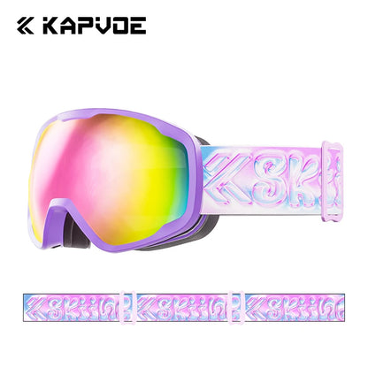 Kapvoe Child Snow Goggles UV400 Anti Fog Lenses Ski Snowboard Glasses