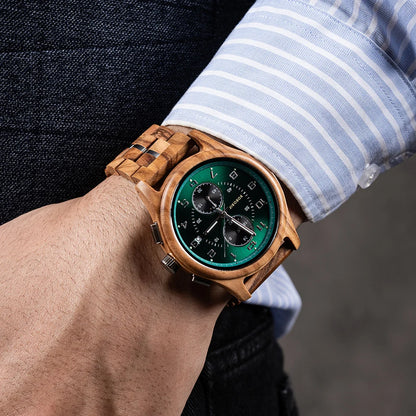 Bobo Bird Mens Wooden Chronograph Watch With Luminous Hands