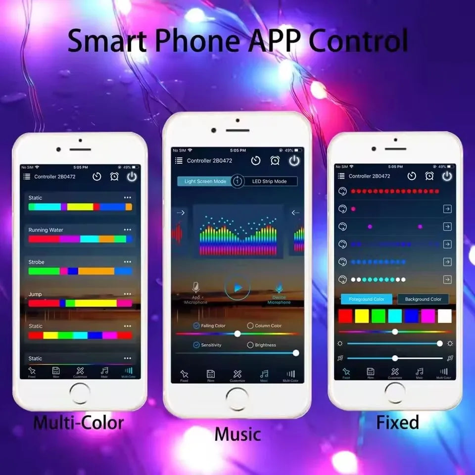 Ws2812B Addressable RGB IC LED Strip 5V USB Bluetooth App Control 1 To 30M