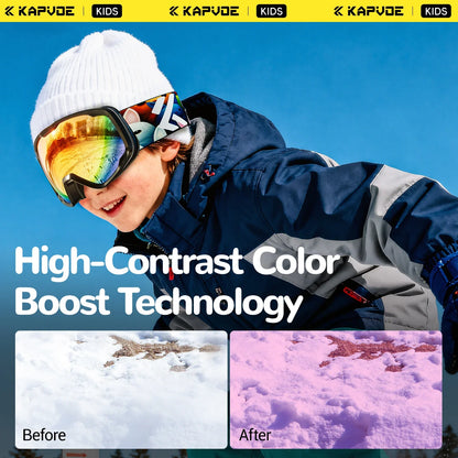 Kapvoe Child Snow Goggles UV400 Anti Fog Lenses Ski Snowboard Glasses