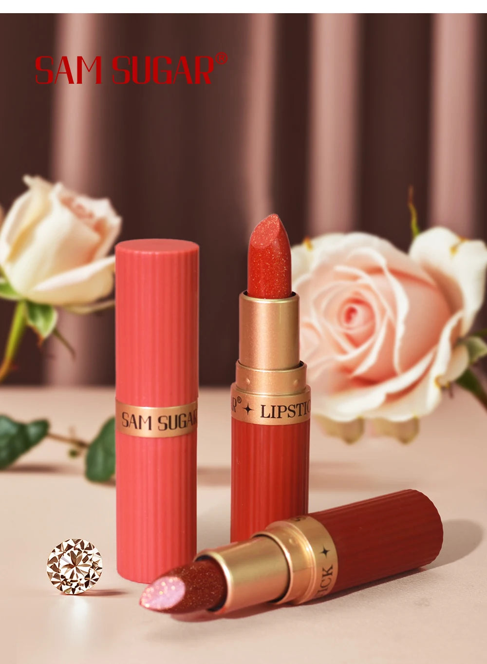 Pearlescent Pink Glitter Velvet Lipstick Waterproof Long Lasting Matte Lip Color