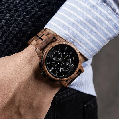 Bobo Bird Mens Wooden Chronograph Watch With Luminous Hands