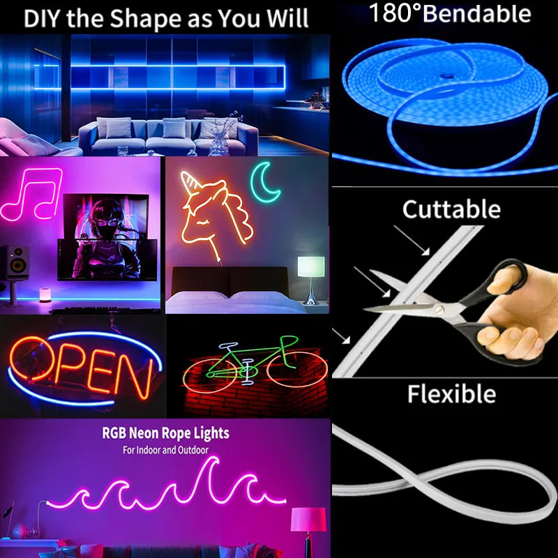 USB RGB Neon LED Strip 1m 2m 3m 5m WiFi 5V RGB Strip Compatible With Tuya Smart Life Alexa For Game Room Neon Decor