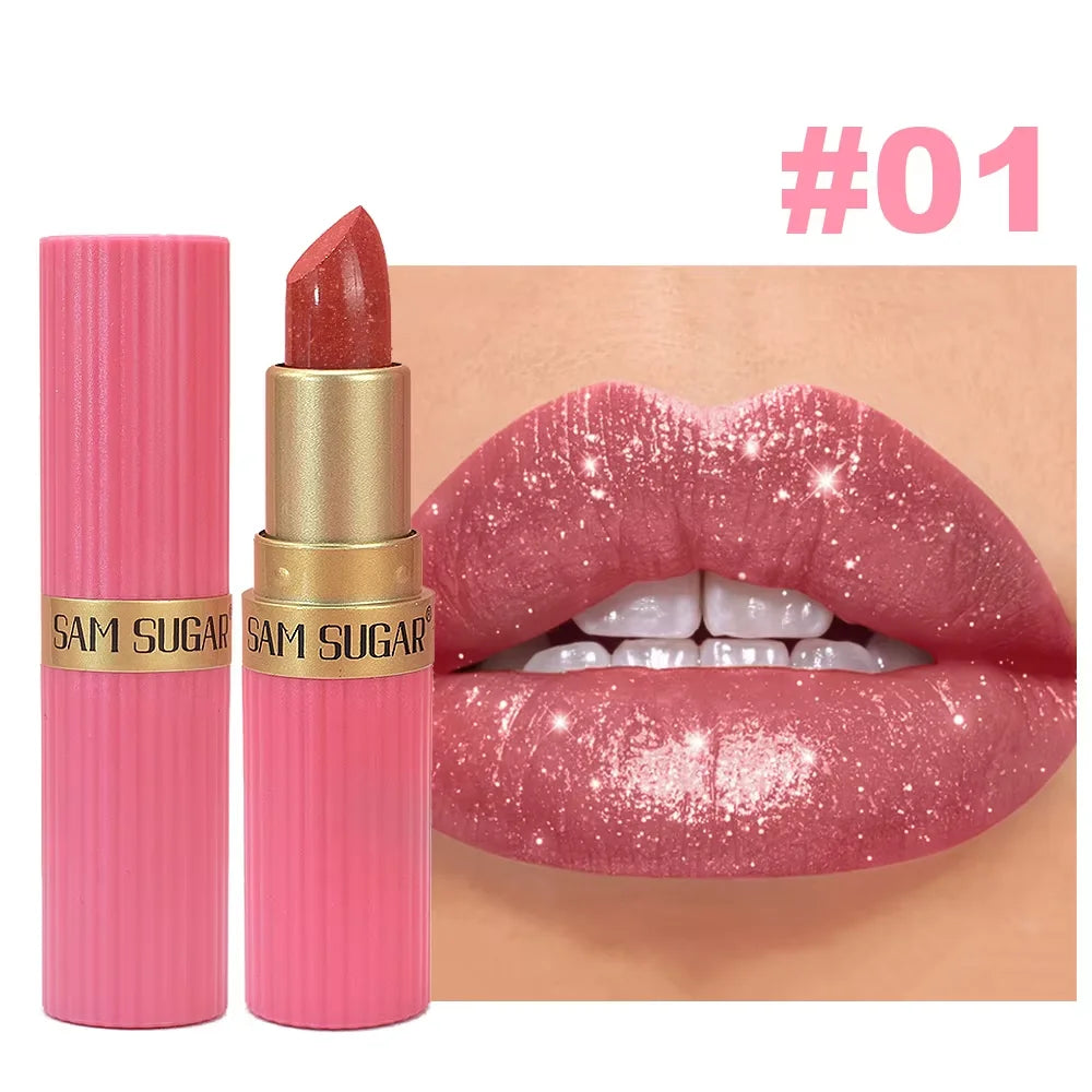 Pearlescent Pink Glitter Velvet Lipstick Waterproof Long Lasting Matte Lip Color