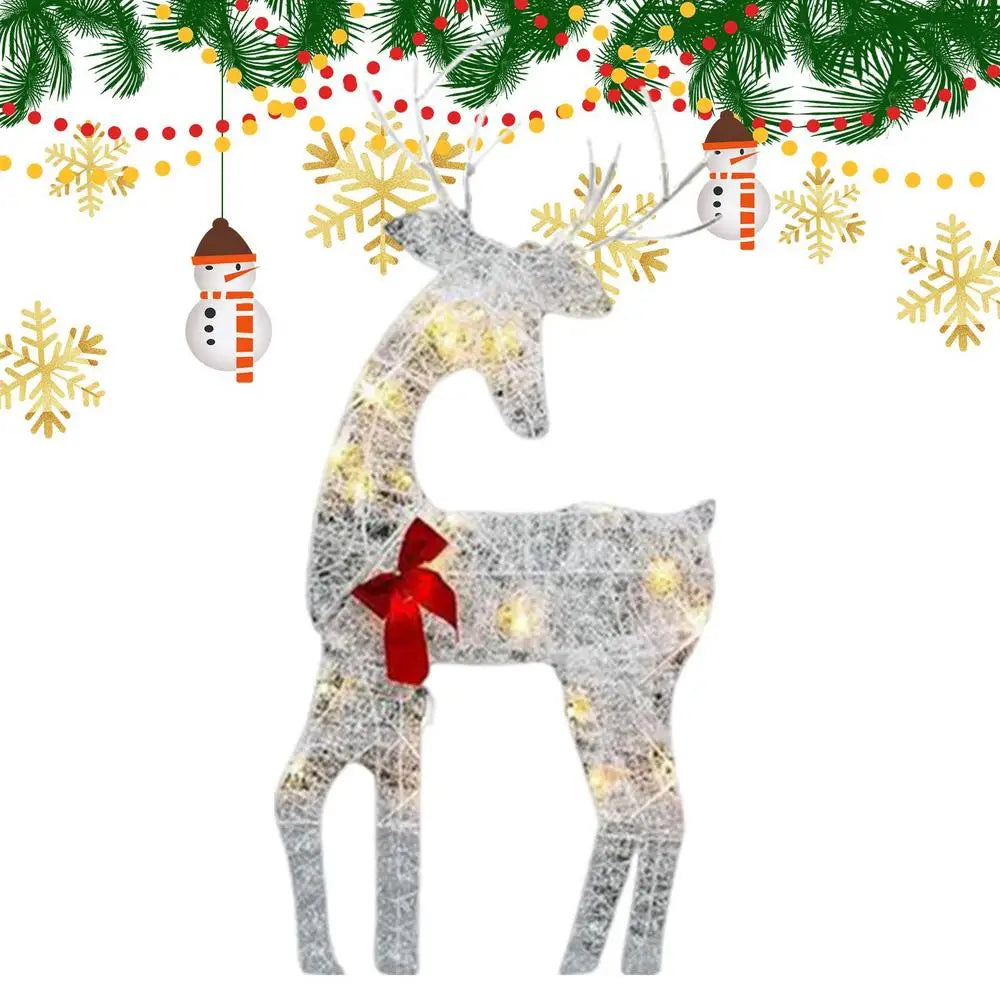 Led Light Iron Art Elk Deer Lighted Christmas Glow Reindeer Xmas Garden Decor