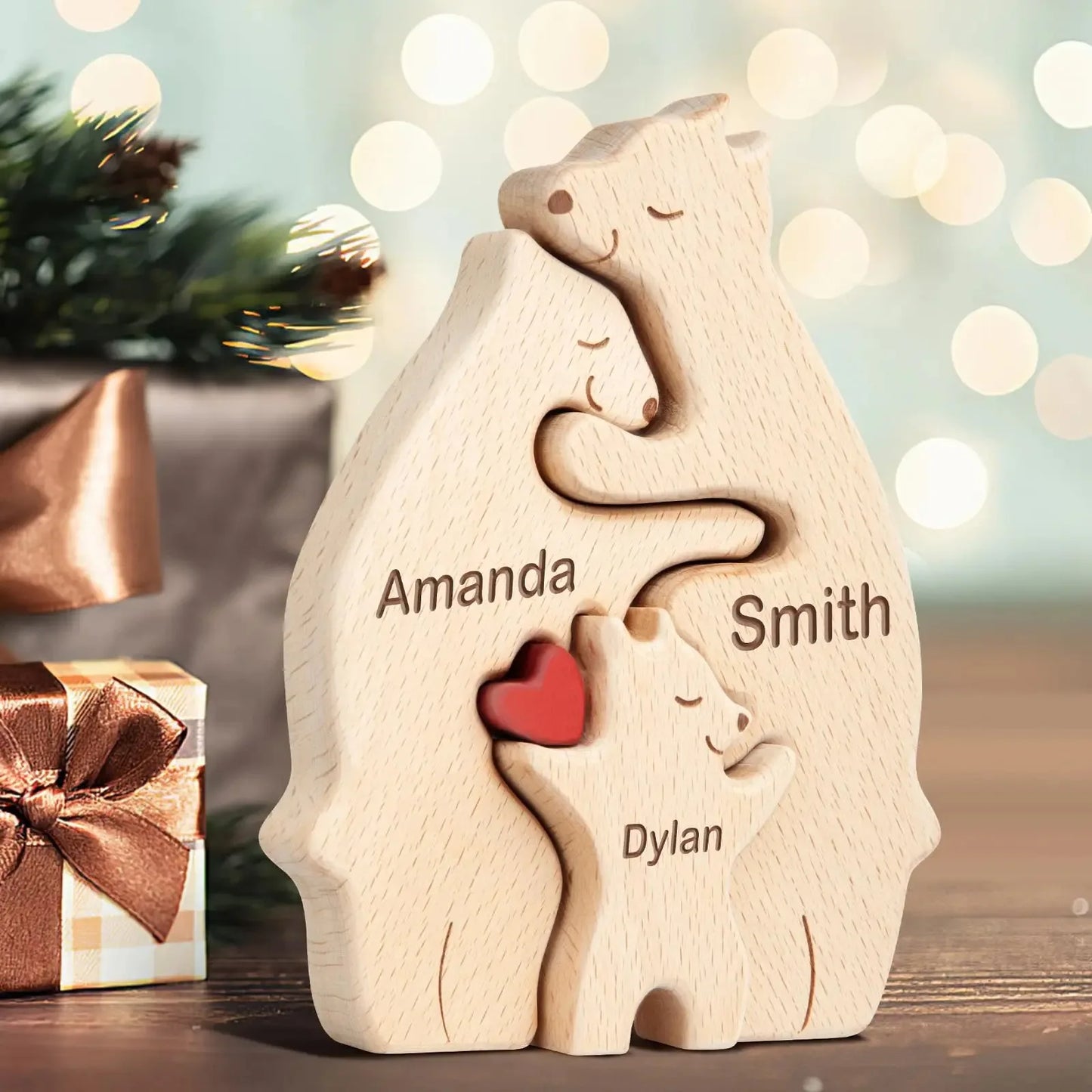 Personalized Name Wooden Bear Family Puzzle Home Decor Gift for Baby Mom