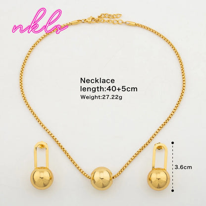 Fashion Bead Pendant Jewelry Set For Women Clip Earrings Gold Color Necklace Daily Wear Two Piece Trendy Accessories