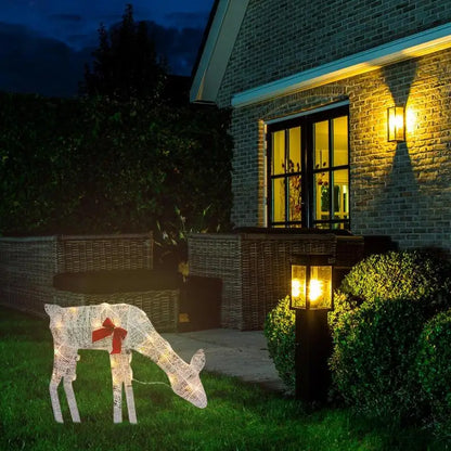 Led Light Iron Art Elk Deer Lighted Christmas Glow Reindeer Xmas Garden Decor